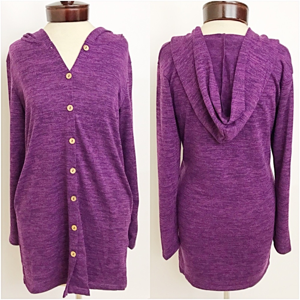Cozy Button Hoodie Tunic Top Pocket ML - Picture 7 of 8